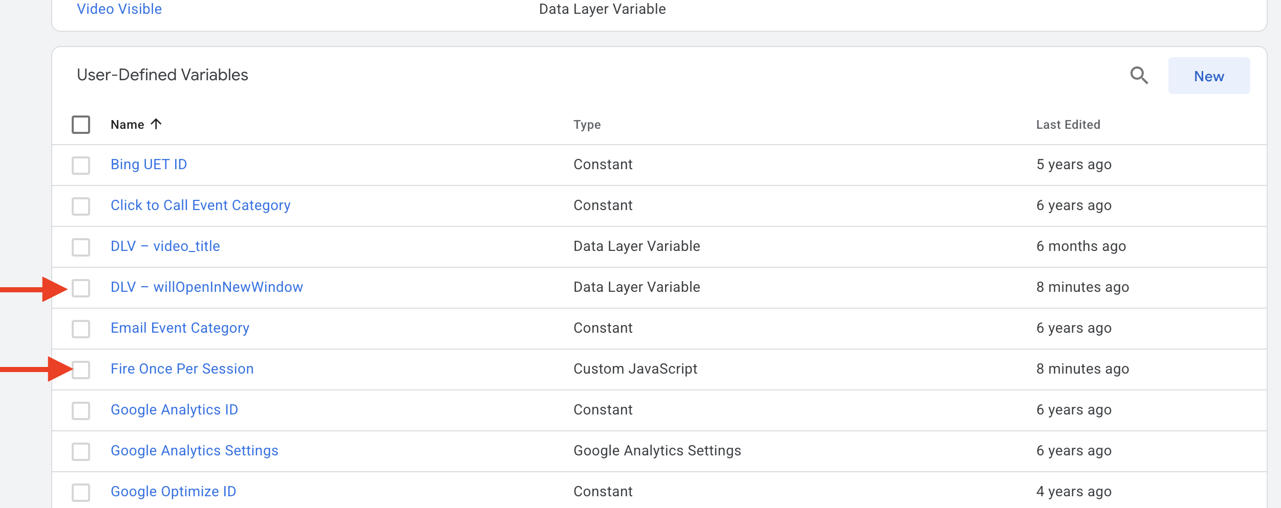 New GTM Variables